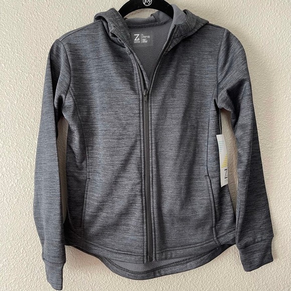 Z by Zella Girls Hi-Lo Hooded Track Activewear Grey Space Dye Jacket Large 10/12 - Picture 1 of 10
